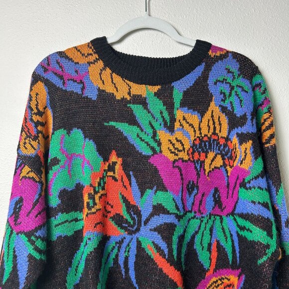 Vintage Esprit Sport Sweater Size L Tropical Floral Novelty Pullover 80's - Picture 2 of 11
